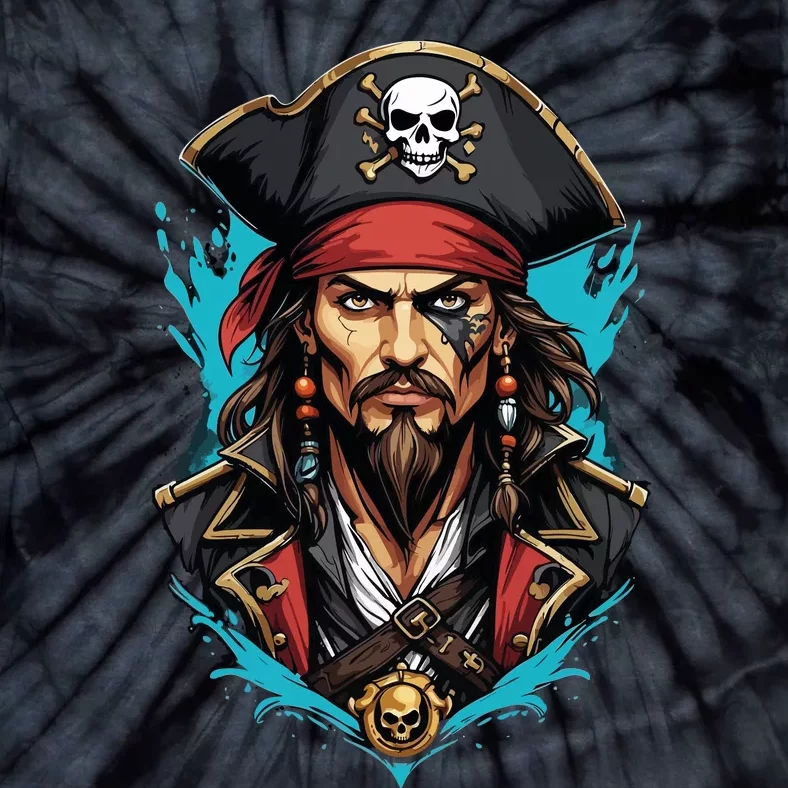 Detailed Pirate Face Tie-Dye T-Shirt