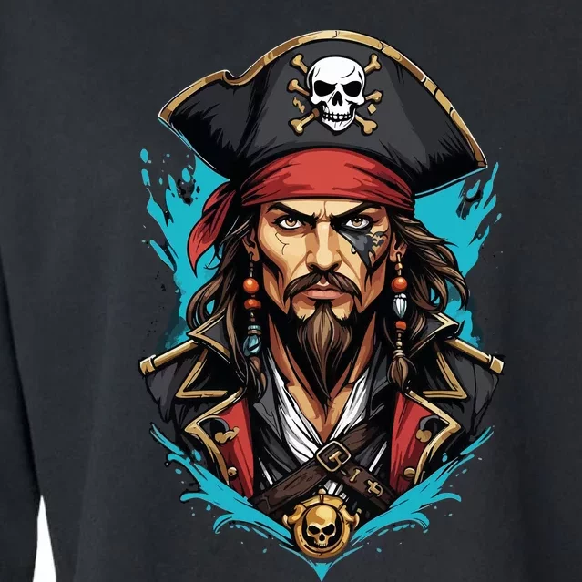 Detailed Pirate Face Cropped Pullover Crew