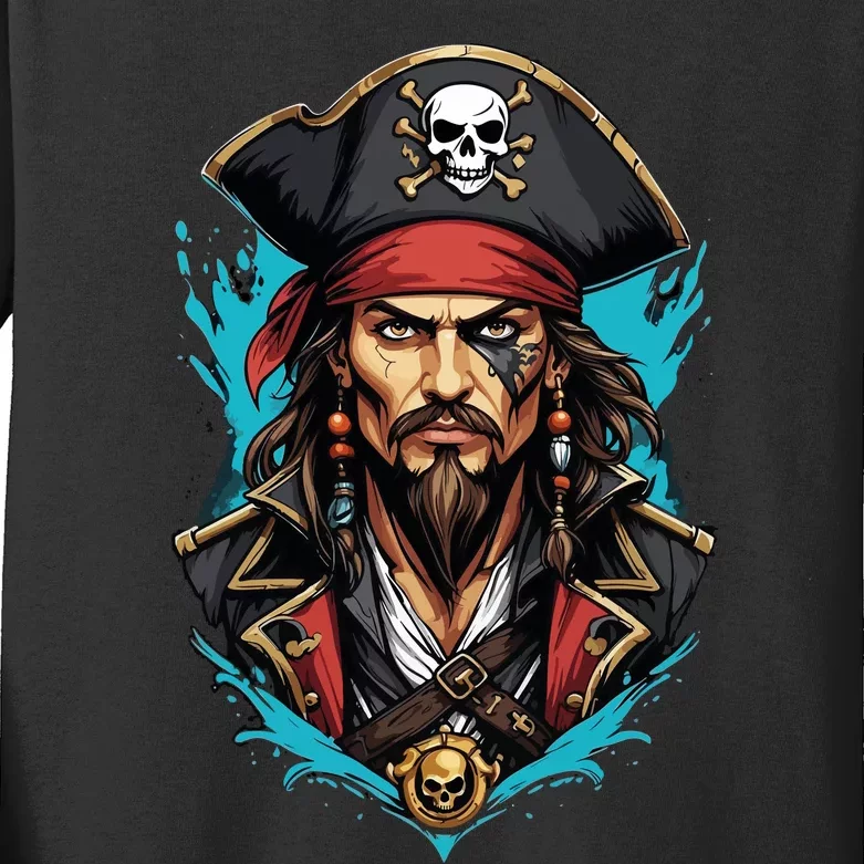 Detailed Pirate Face Kids Long Sleeve Shirt