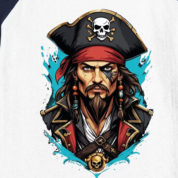 Detailed Pirate Face Baseball Sleeve Shirt