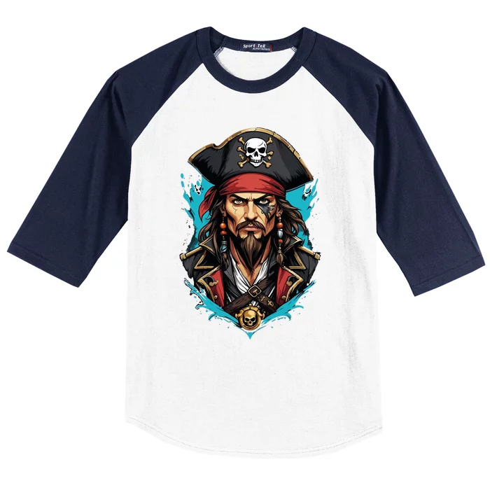 Detailed Pirate Face Baseball Sleeve Shirt