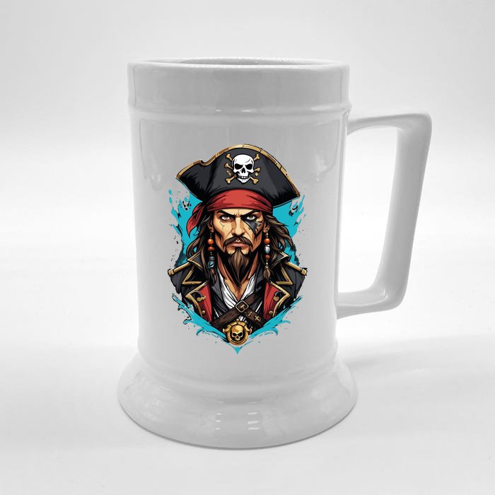 Detailed Pirate Face Front & Back Beer Stein