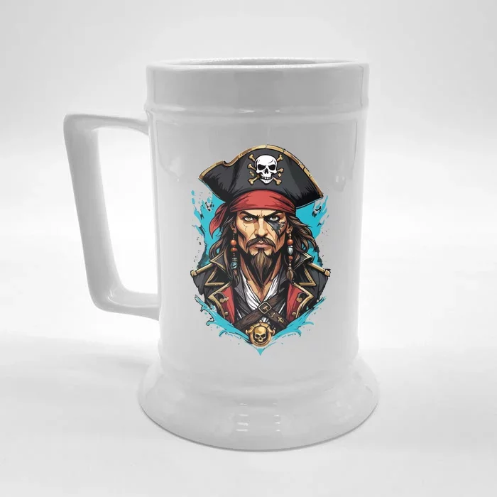 Detailed Pirate Face Front & Back Beer Stein