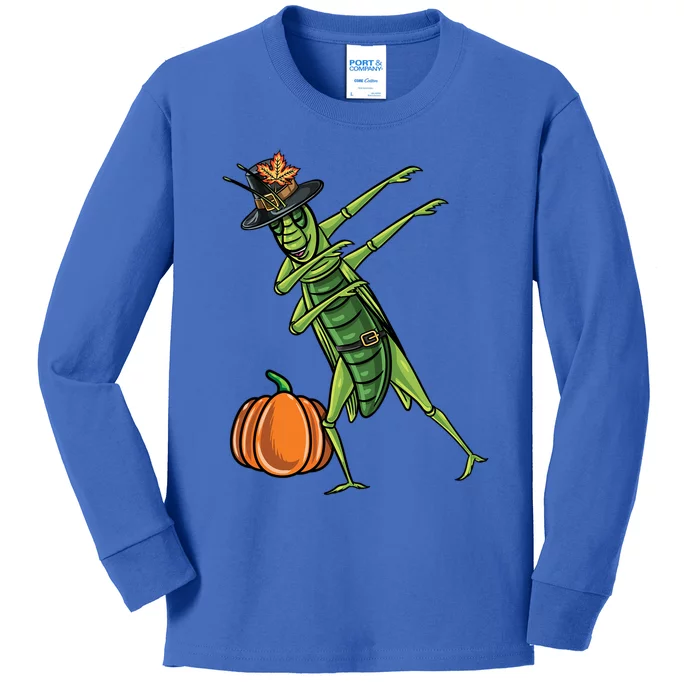 Dabbing Pilgrim Grasshopper Thanksgiving Gift Kids Long Sleeve Shirt