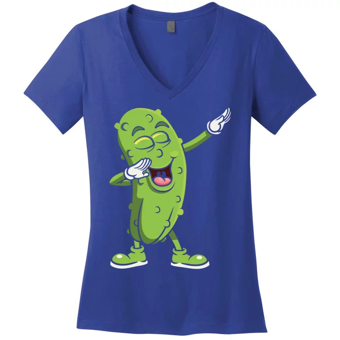 Dabbing Pickle Gift Cucumber Vegetarian Vegan Pickles Lover Gift Women's V-Neck T-Shirt