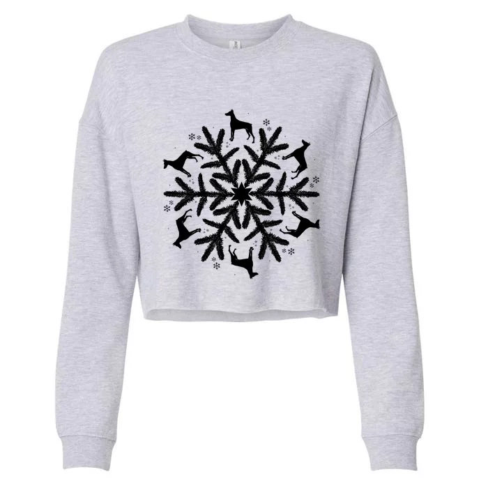 Dober Pinscher Gift Christmas Snowflake Gift Cropped Pullover Crew