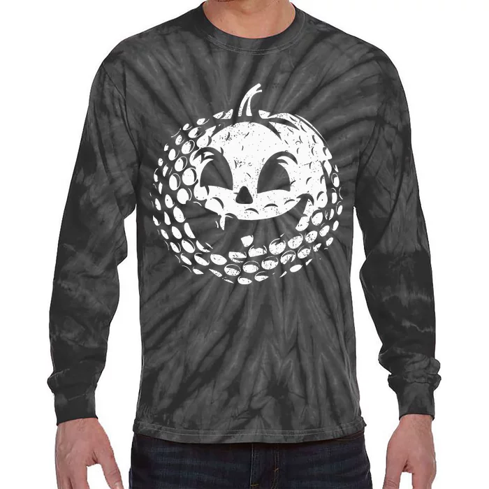 Distressed Pumpkin Golf Halloween Golf Player Tie-Dye Long Sleeve Shirt