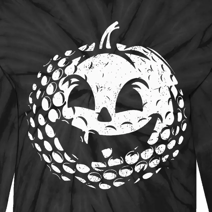 Distressed Pumpkin Golf Halloween Golf Player Tie-Dye Long Sleeve Shirt