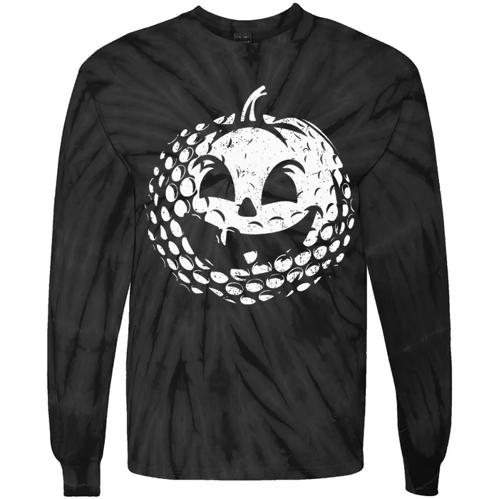 Distressed Pumpkin Golf Halloween Golf Player Tie-Dye Long Sleeve Shirt