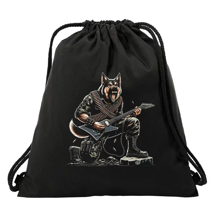 Dog Play Guitar Drawstring Bag