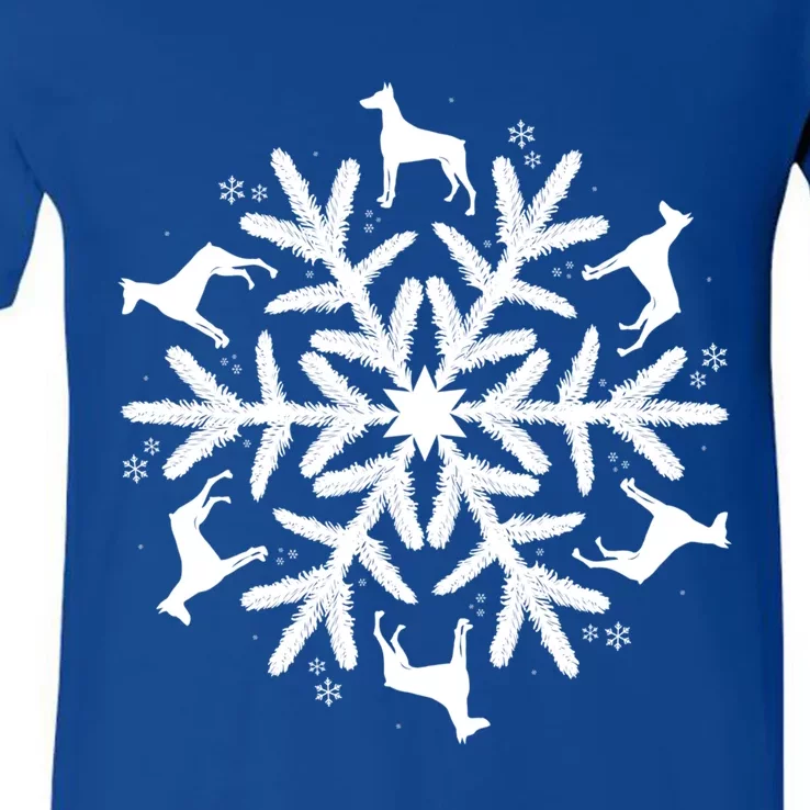 Dober Pinscher Gift Christmas Snowflake Cool Gift V-Neck T-Shirt