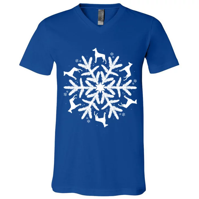 Dober Pinscher Gift Christmas Snowflake Cool Gift V-Neck T-Shirt