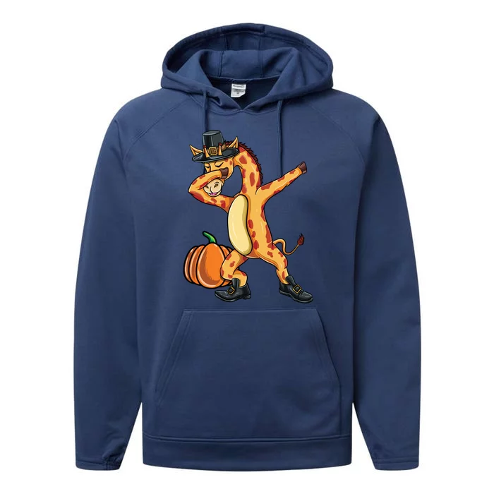 Dabbing Pilgrim Giraffe Thanksgiving Gift Performance Fleece Hoodie