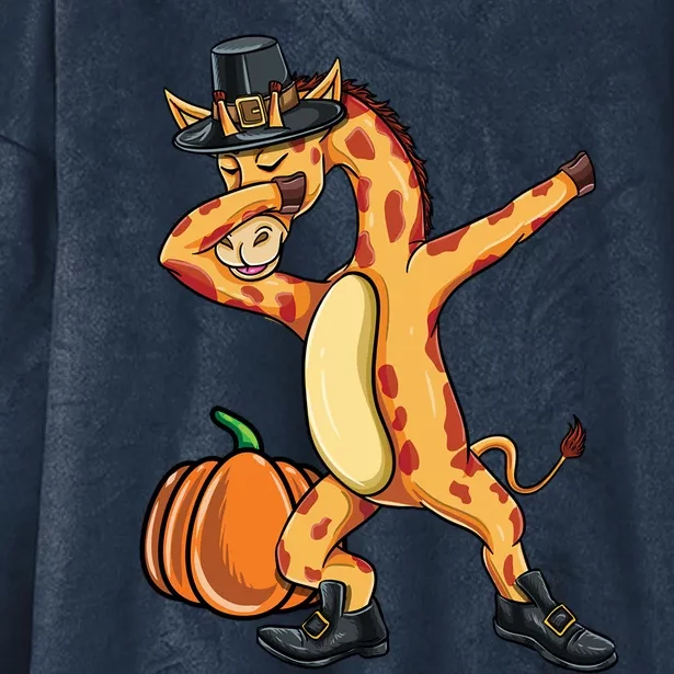 Dabbing Pilgrim Giraffe Thanksgiving Gift Hooded Wearable Blanket