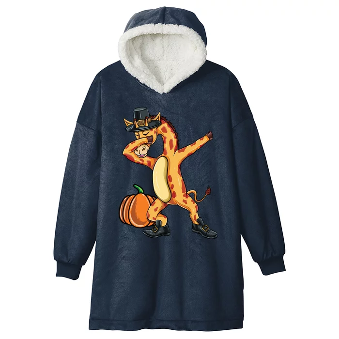 Dabbing Pilgrim Giraffe Thanksgiving Gift Hooded Wearable Blanket