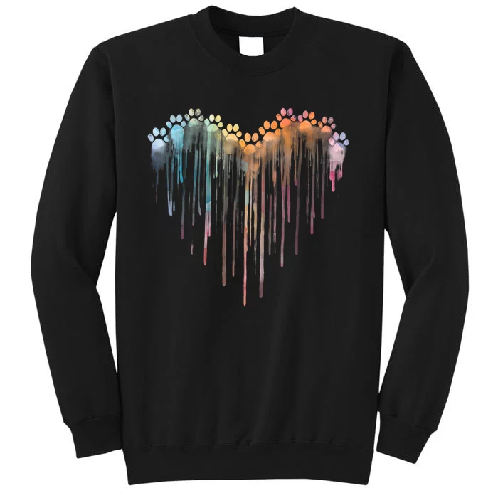 Dog Paws Heart Colorful. Watercolor Heart Dogs Paw Rainbow Sweatshirt