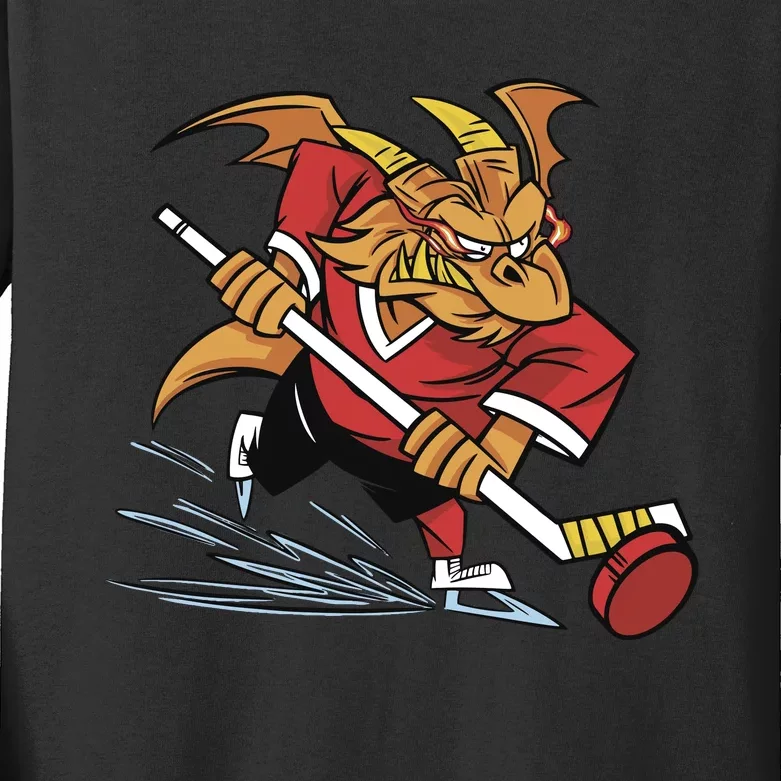 Dragon Playing Hockey Kids Long Sleeve Shirt