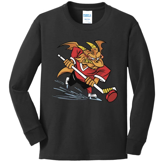 Dragon Playing Hockey Kids Long Sleeve Shirt