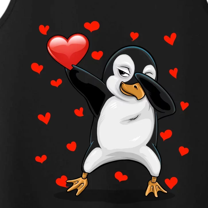 Dabbing Penguin Heart Love Valentines Day Bird Lovers Gift Cool Gift Performance Tank