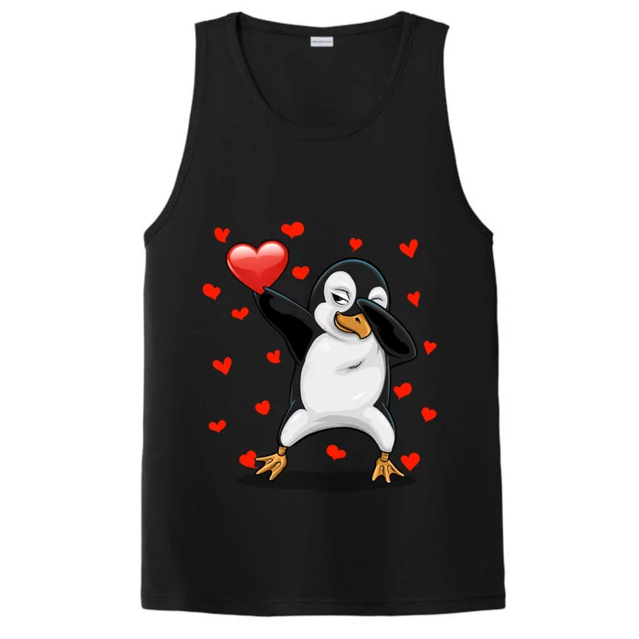 Dabbing Penguin Heart Love Valentines Day Bird Lovers Gift Cool Gift Performance Tank