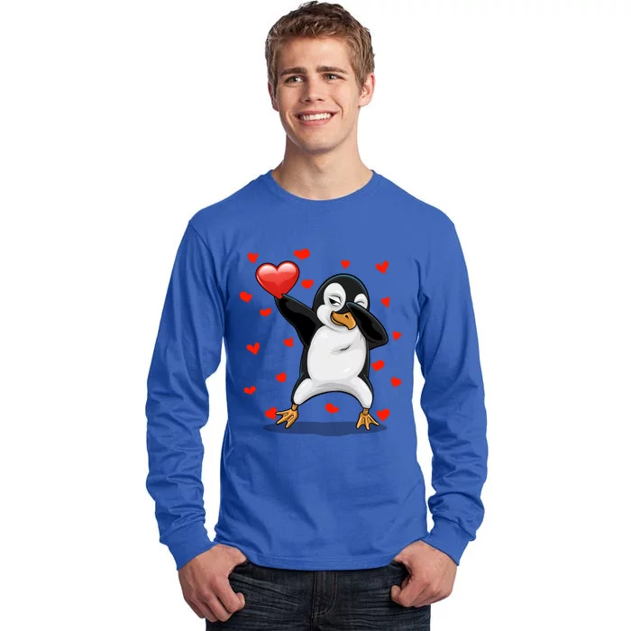 Dabbing Penguin Heart Love Valentines Day Bird Lovers Gift Cool Gift Tall Long Sleeve T-Shirt