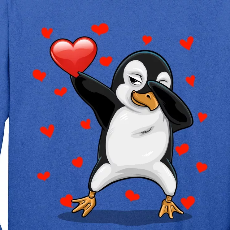 Dabbing Penguin Heart Love Valentines Day Bird Lovers Gift Cool Gift Tall Long Sleeve T-Shirt