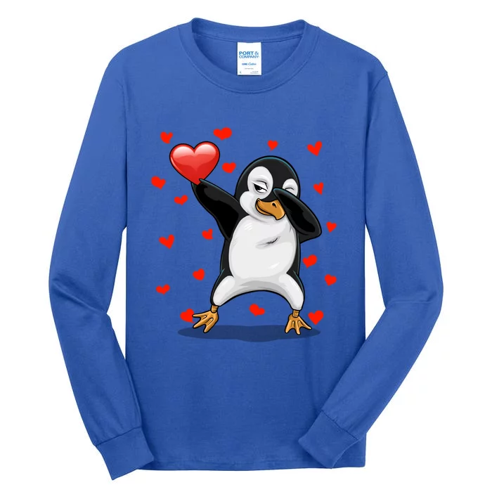 Dabbing Penguin Heart Love Valentines Day Bird Lovers Gift Cool Gift Tall Long Sleeve T-Shirt