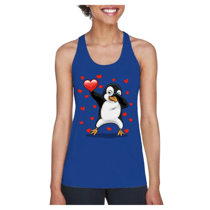 Dabbing Penguin Heart Love Valentines Day Bird Lovers Gift Cool Gift Women's Racerback Tank