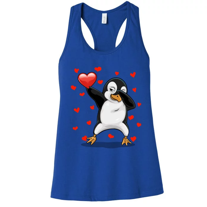 Dabbing Penguin Heart Love Valentines Day Bird Lovers Gift Cool Gift Women's Racerback Tank