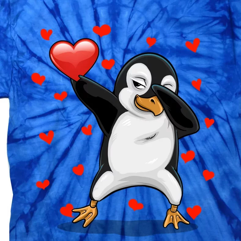 Dabbing Penguin Heart Love Valentines Day Bird Lovers Gift Cool Gift Tie-Dye T-Shirt