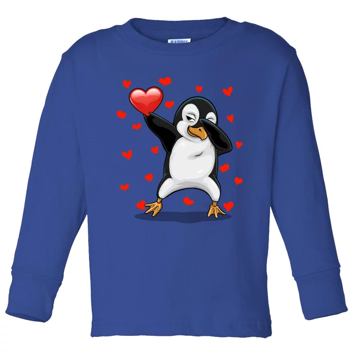 Dabbing Penguin Heart Love Valentines Day Bird Lovers Gift Cool Gift Toddler Long Sleeve Shirt