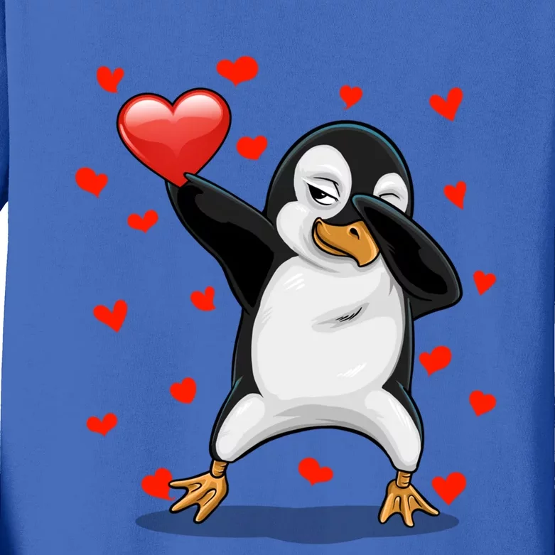 Dabbing Penguin Heart Love Valentines Day Bird Lovers Gift Cool Gift Kids Long Sleeve Shirt