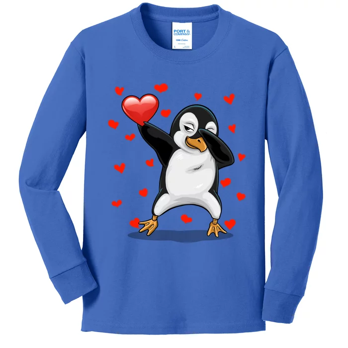 Dabbing Penguin Heart Love Valentines Day Bird Lovers Gift Cool Gift Kids Long Sleeve Shirt