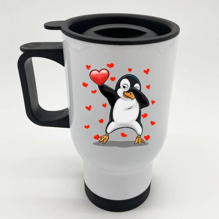 Dabbing Penguin Heart Love Valentines Day Bird Lovers Gift Cool Gift Front & Back Stainless Steel Travel Mug