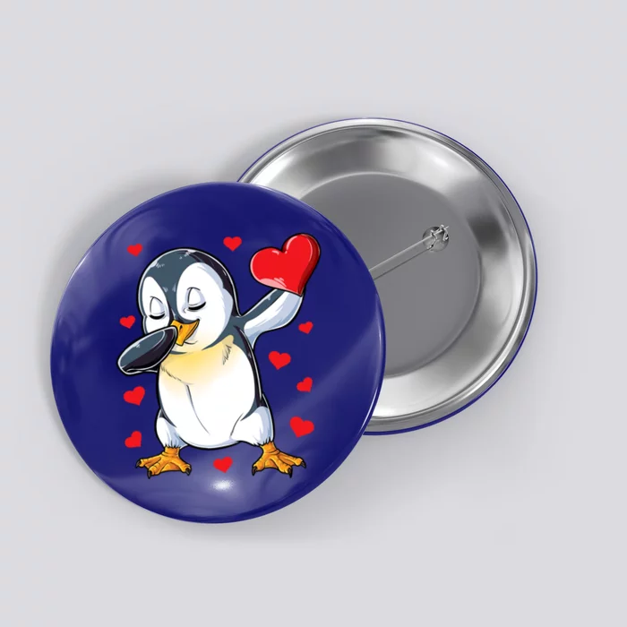 Dabbing Penguin Heart Valentines Day Bird Lovers Gift Button