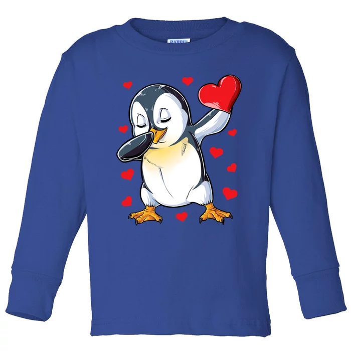 Dabbing Penguin Heart Valentines Day Bird Lovers Gift Toddler Long Sleeve Shirt