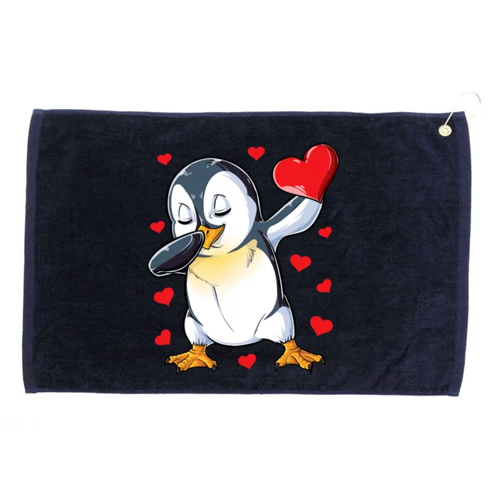 Dabbing Penguin Heart Valentines Day Bird Lovers Gift Grommeted Golf Towel