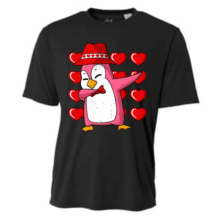 Dabbing Penguin Hearts Valentines Day Animal Love Wildlife Gift Cooling Performance Crew T-Shirt