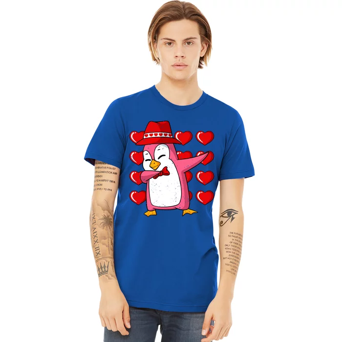 Dabbing Penguin Hearts Valentines Day Animal Love Wildlife Gift Premium T-Shirt