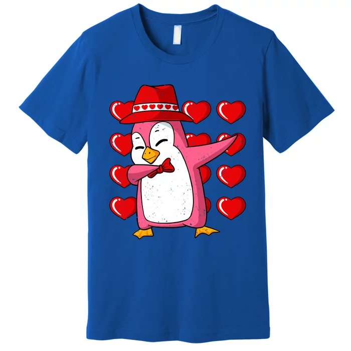 Dabbing Penguin Hearts Valentines Day Animal Love Wildlife Gift Premium T-Shirt