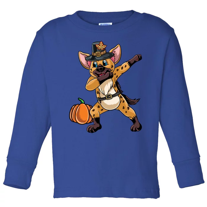 Dabbing Pilgrim Hyena Thanksgiving Gift Toddler Long Sleeve Shirt