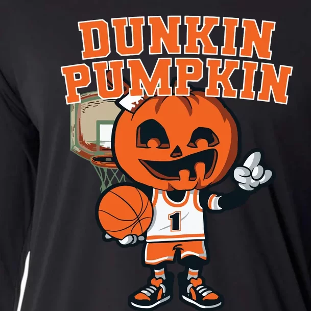 Dunkin Pumpkin Halloween Costume Funny Pumpkin Basketball Cooling Performance Long Sleeve Crew