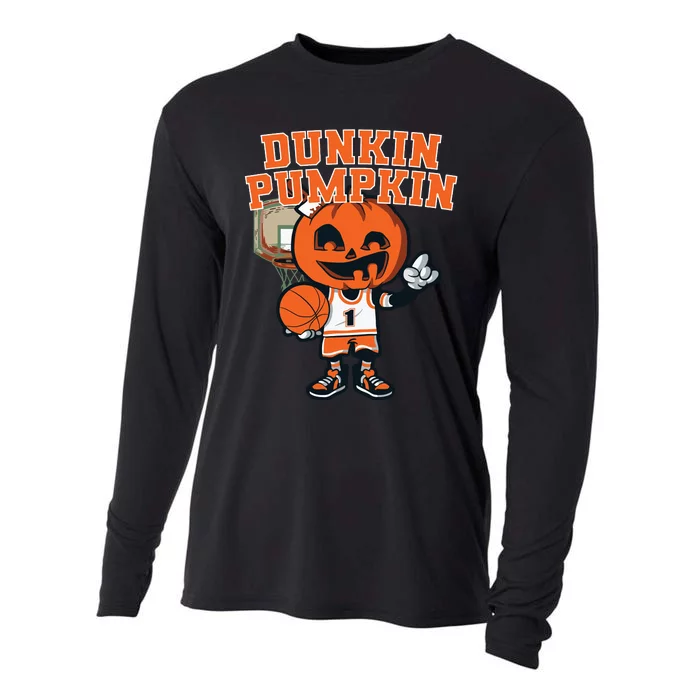 Dunkin Pumpkin Halloween Costume Funny Pumpkin Basketball Cooling Performance Long Sleeve Crew