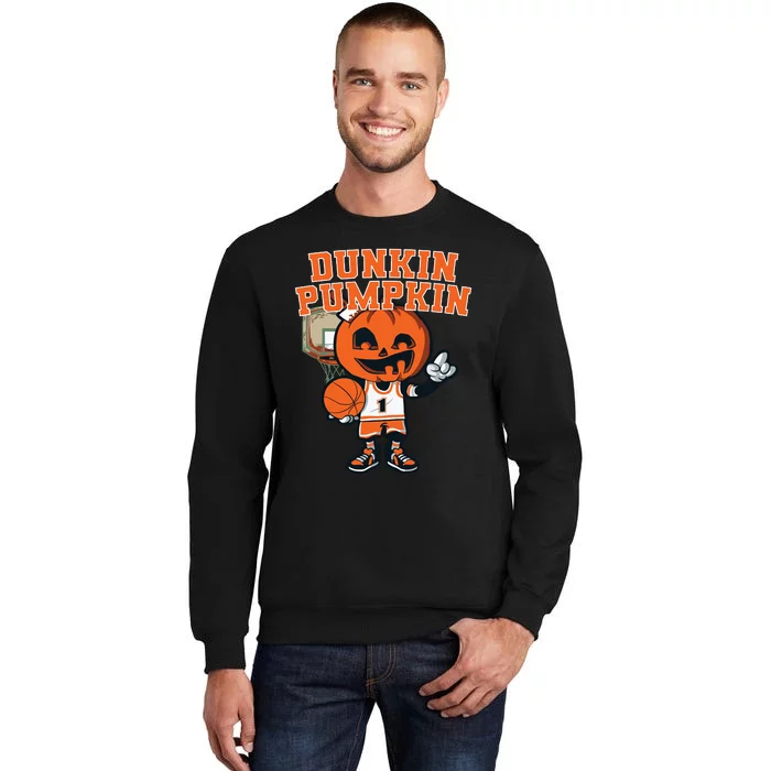 Dunkin Pumpkin Halloween Costume Funny Pumpkin Basketball Tall Sweatshirt