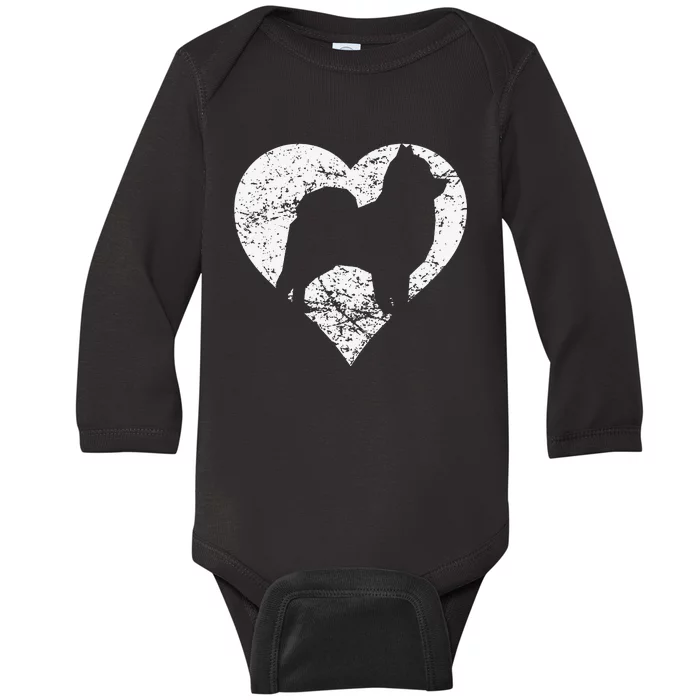 Distressed Pomeranian Heart Dog Owner Graphic Baby Long Sleeve Bodysuit