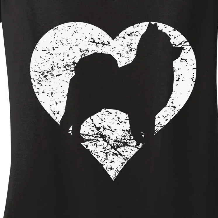 Distressed Pomeranian Heart Dog Owner Graphic Women's V-Neck T-Shirt