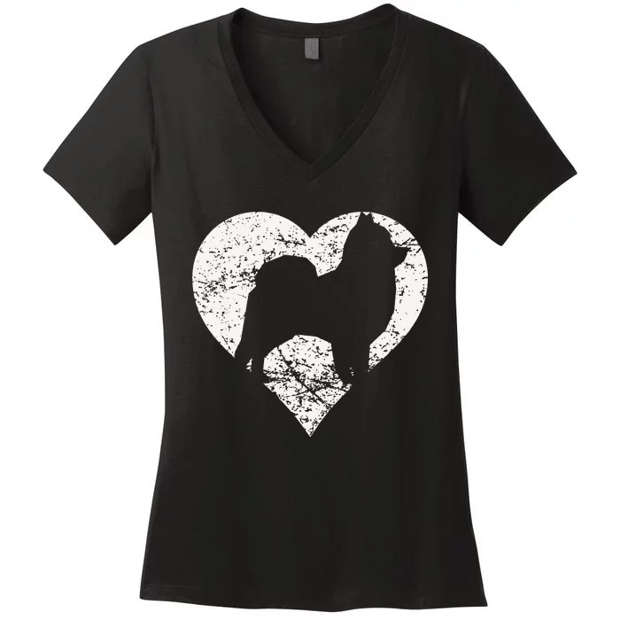 Distressed Pomeranian Heart Dog Owner Graphic Women's V-Neck T-Shirt