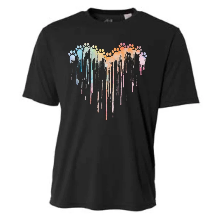 Dog Paws Heart Colorful. Watercolor Heart Dogs Paw Rainbow Cooling Performance Crew T-Shirt