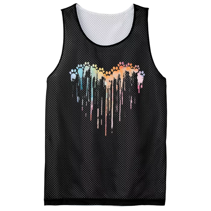 Dog Paws Heart Colorful. Watercolor Heart Dogs Paw Rainbow Mesh Reversible Basketball Jersey Tank