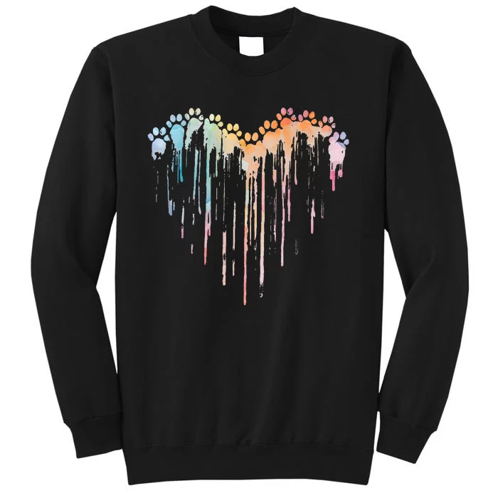 Dog Paws Heart Colorful. Watercolor Heart Dogs Paw Rainbow Tall Sweatshirt